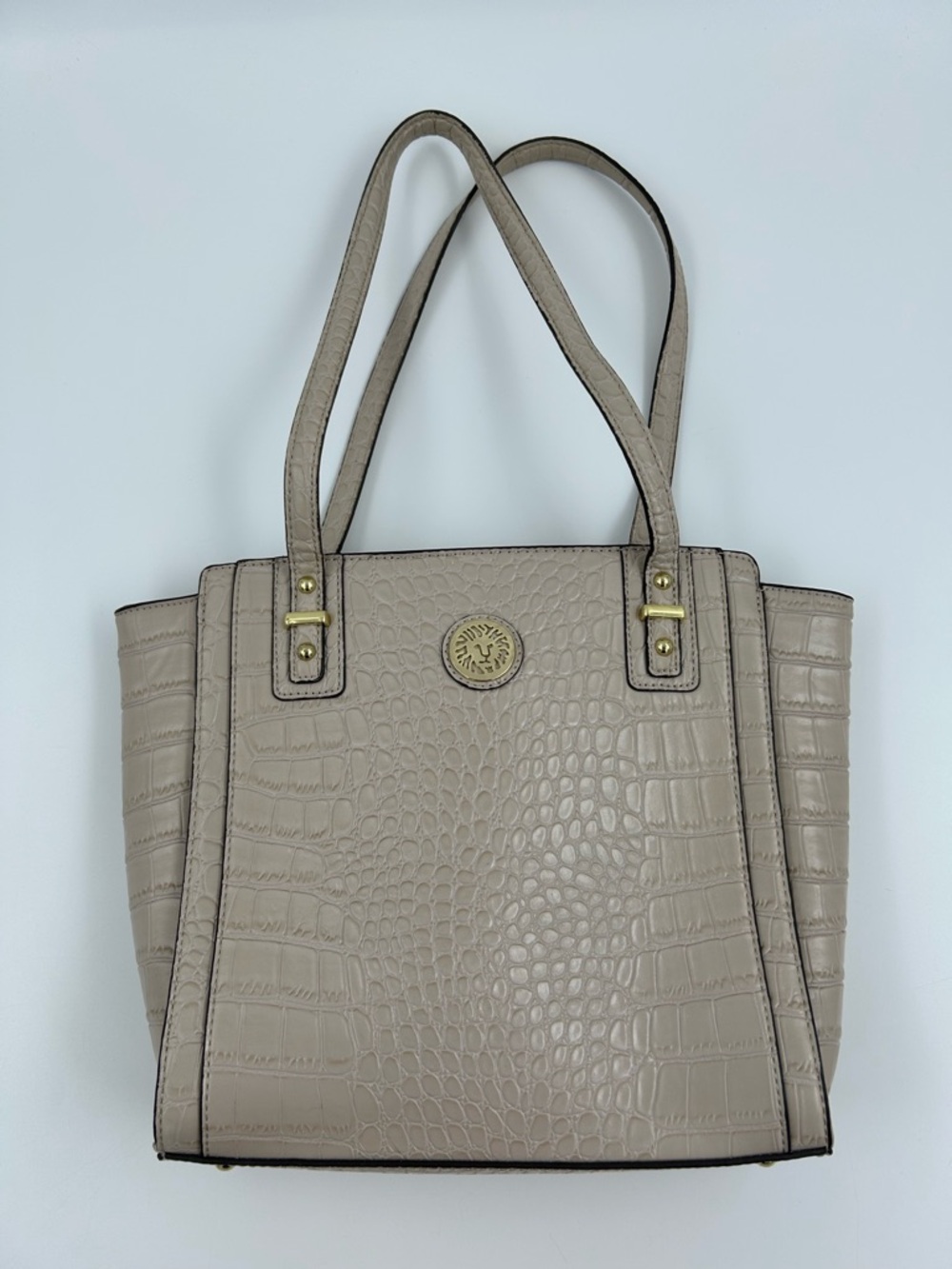 Anne Klein Croc Embossed Taupe Purse with Gold Emblem
